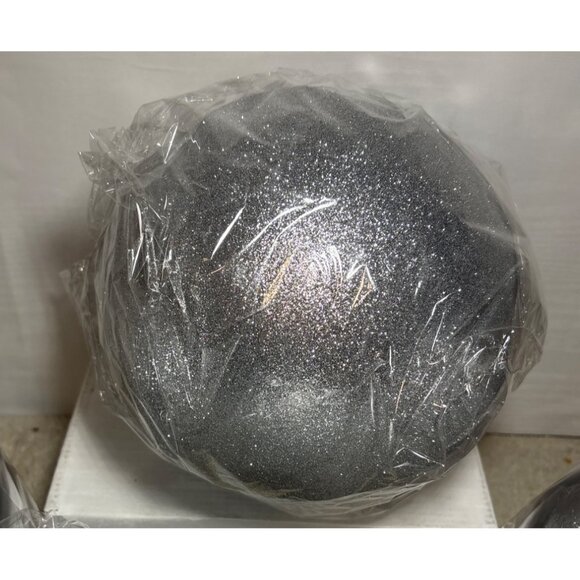 Set Of 4 Large Silver & Glitter Christmas Ornaments 8" Diameter - Picture 4 of 6